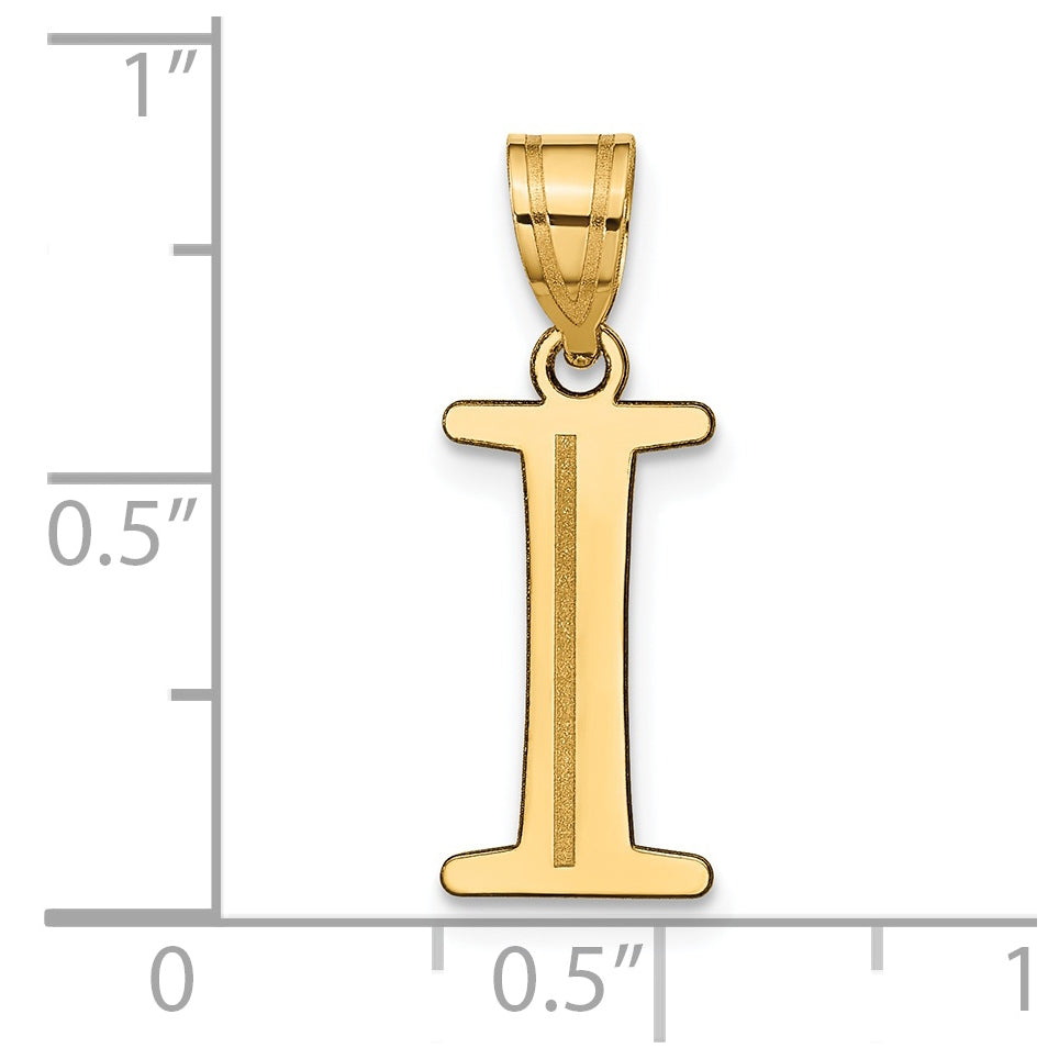 14K Yellow Gold Polished Etched Letter I Initial Pendant