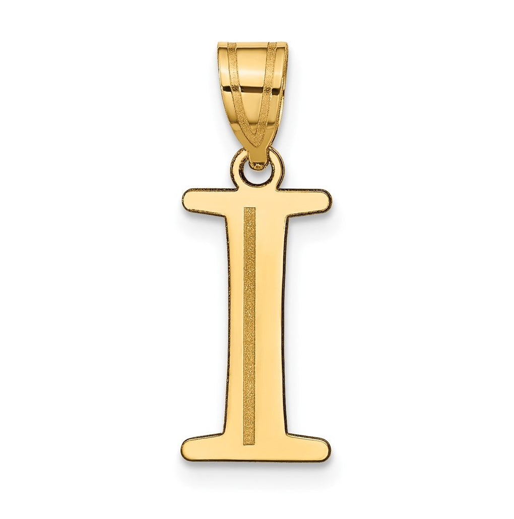 14K Yellow Gold Polished Etched Letter I Initial Pendant