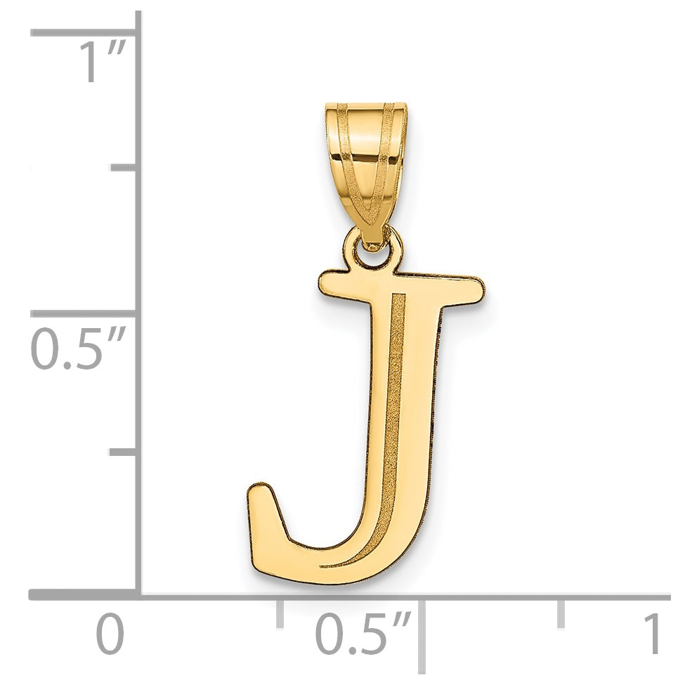 14K Yellow Gold Polished Etched Letter J Initial Pendant