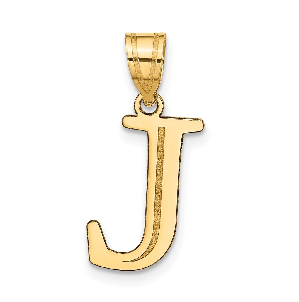 14K Yellow Gold Polished Etched Letter J Initial Pendant