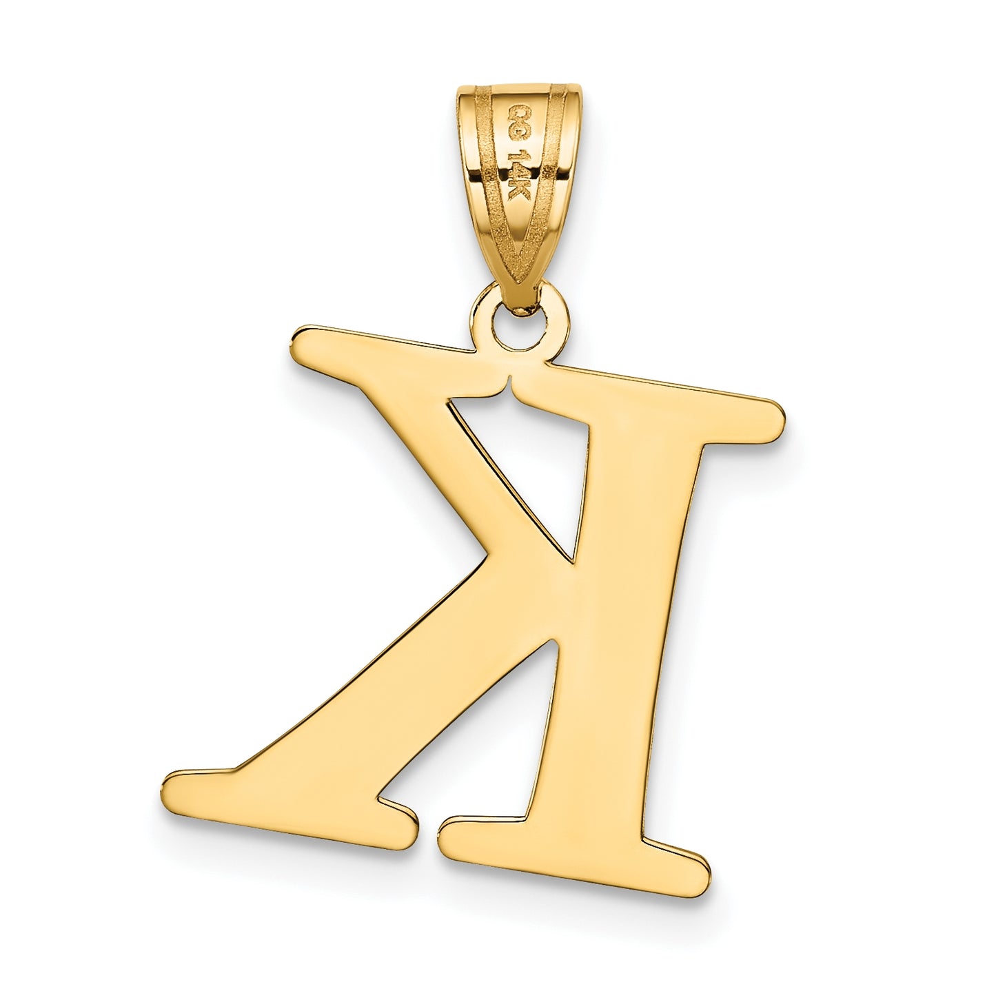14K Yellow Gold Polished Etched Letter K Initial Pendant