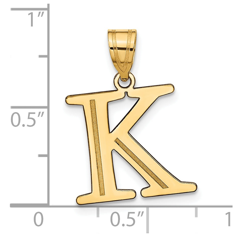 14K Yellow Gold Polished Etched Letter K Initial Pendant