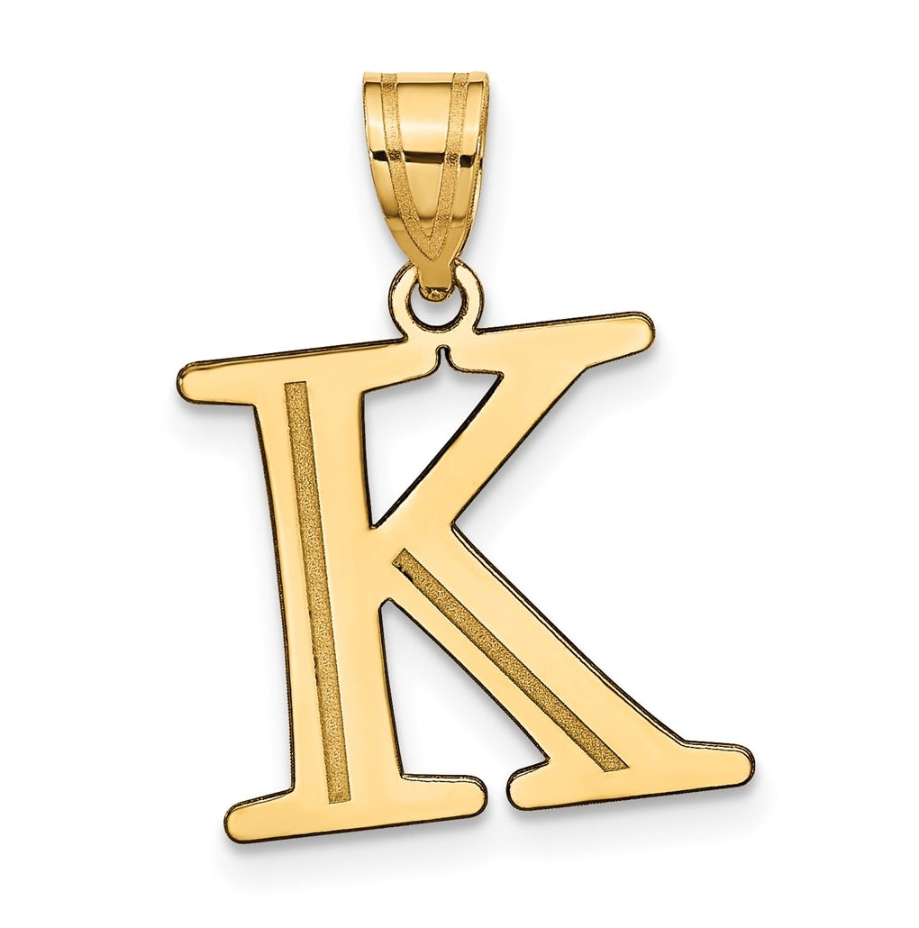 14K Yellow Gold Polished Etched Letter K Initial Pendant