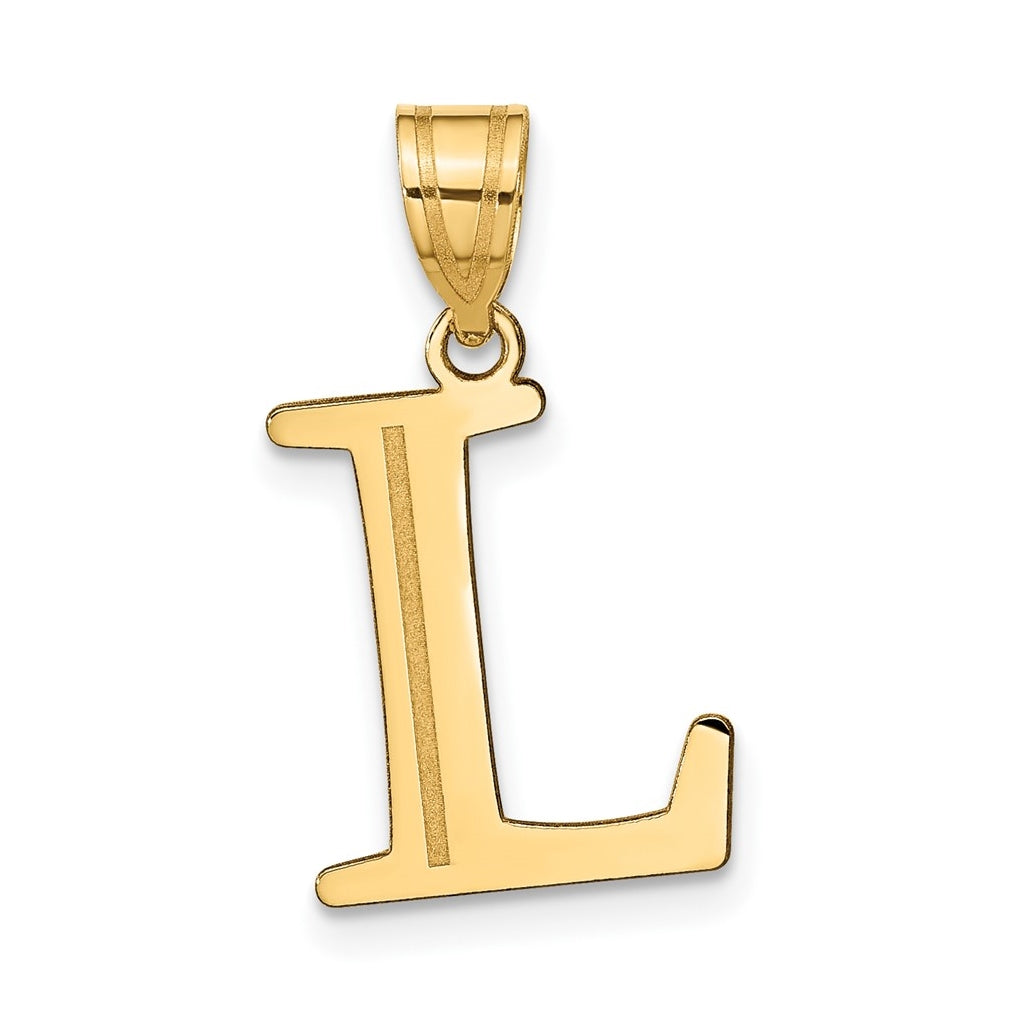 14K Yellow Gold Polished Etched Letter L Initial Pendant