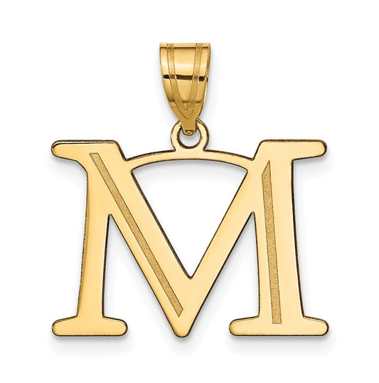14K Yellow Gold Polished Etched Letter M Initial Pendant