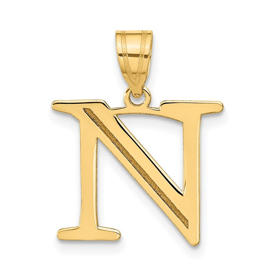 14K Yellow Gold Polished Etched Letter N Initial Pendant