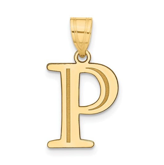 14K Yellow Gold Polished Etched Letter P Initial Pendant