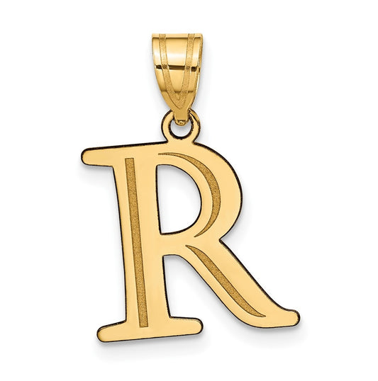 14K Yellow Gold Polished Etched Letter R Initial Pendant