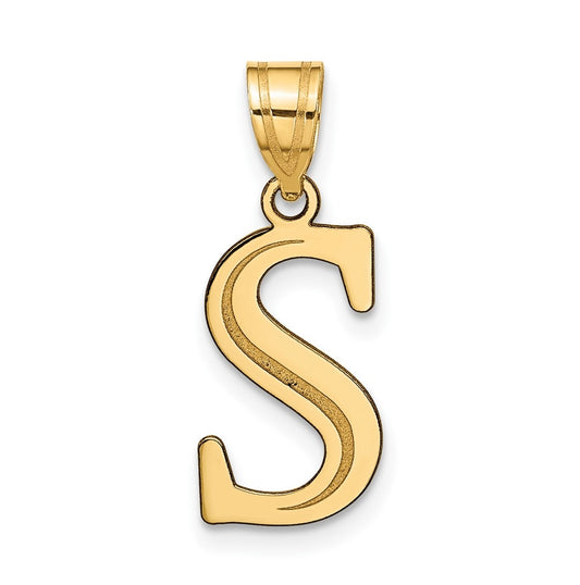 14K Yellow Gold Polished Etched Letter S Initial Pendant