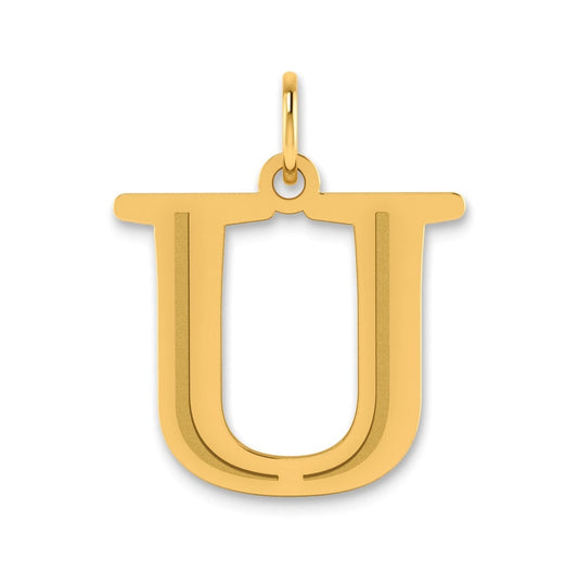 14K Yellow Gold Polished Etched Letter U Initial Pendant