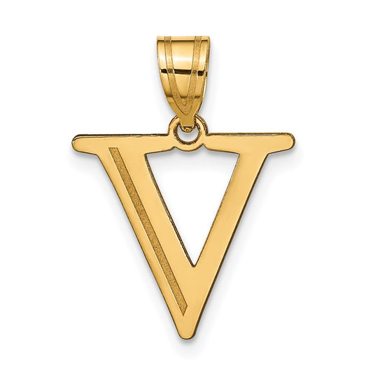 14K Yellow Gold Polished Etched Letter V Initial Pendant