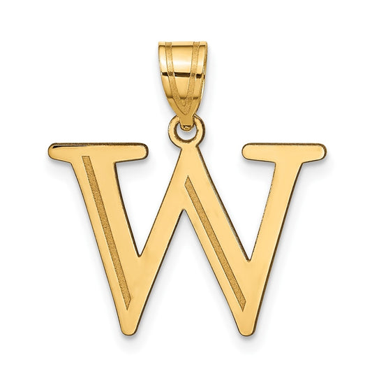14K Yellow Gold Polished Etched Letter W Initial Pendant