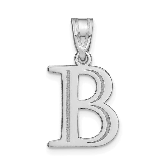 14K White Gold Polished Etched Letter B Initial Pendant