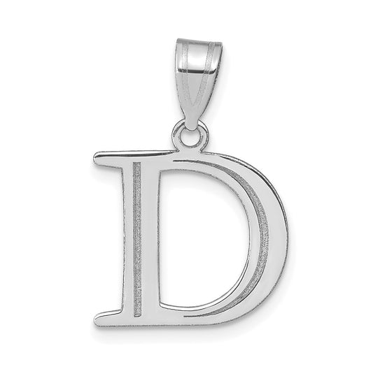 14K White Gold Polished Etched Letter D Initial Pendant