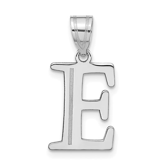14K White Gold Polished Etched Letter E Initial Pendant