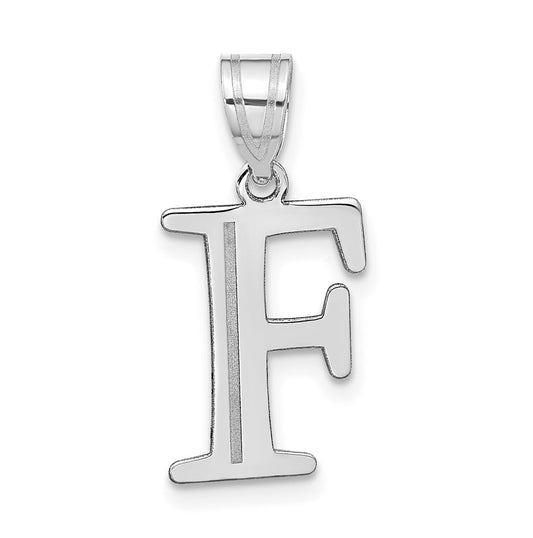 14K White Gold Polished Etched Letter F Initial Pendant