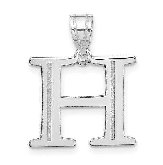 14K White Gold Polished Etched Letter H Initial Pendant