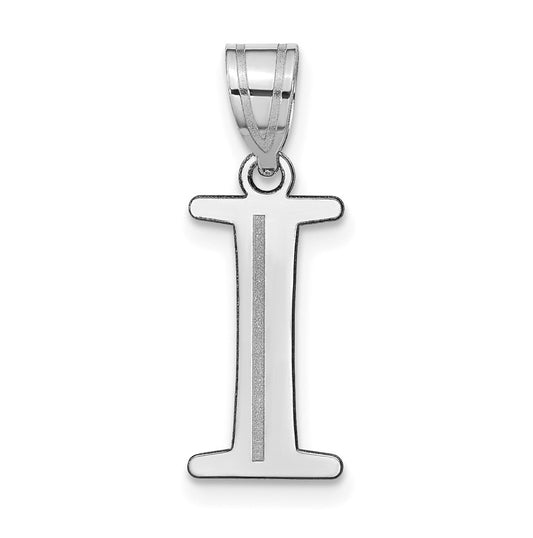 14K White Gold Polished Etched Letter I Initial Pendant