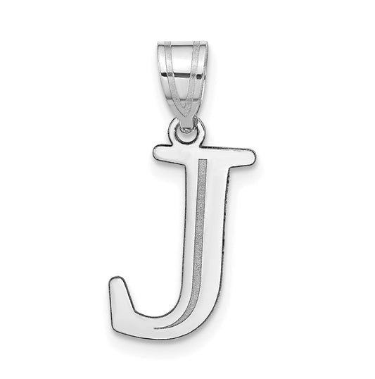 14K White Gold Polished Etched Letter J Initial Pendant
