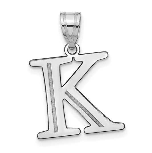 14K White Gold Polished Etched Letter K Initial Pendant