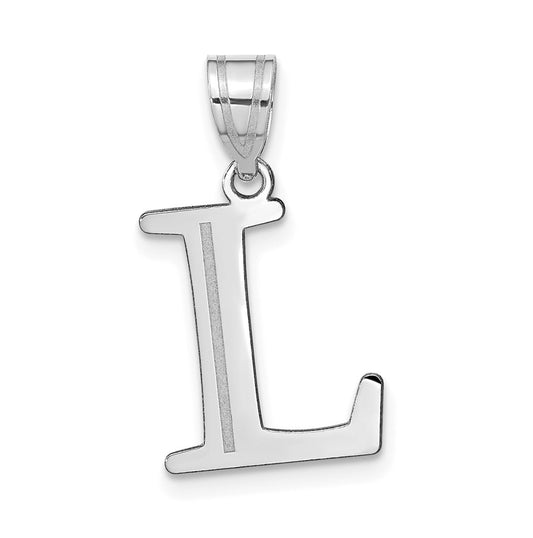 14K White Gold Polished Etched Letter L Initial Pendant