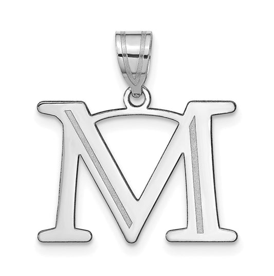 14K White Gold Polished Etched Letter M Initial Pendant