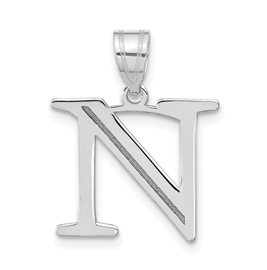 14K White Gold Polished Etched Letter N Initial Pendant