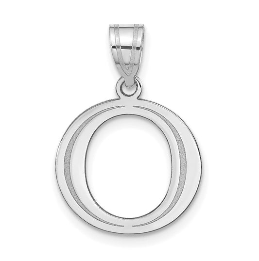 14K White Gold Polished Etched Letter O Initial Pendant