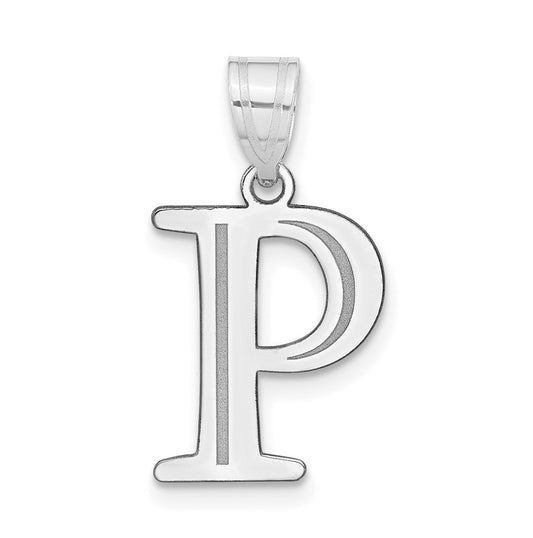 14K White Gold Polished Etched Letter P Initial Pendant