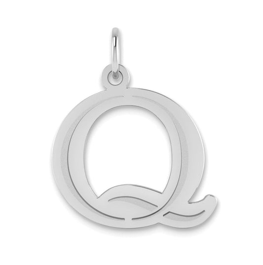 14K White Gold Polished Etched Letter Q Initial Pendant