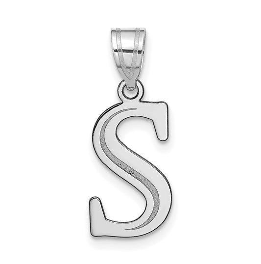 14K White Gold Polished Etched Letter S Initial Pendant