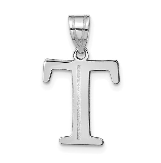 14K White Gold Polished Etched Letter T Initial Pendant