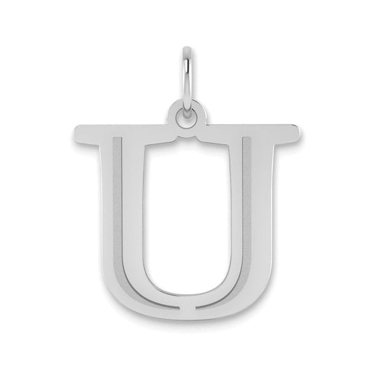 14K White Gold Polished Etched Letter U Initial Pendant