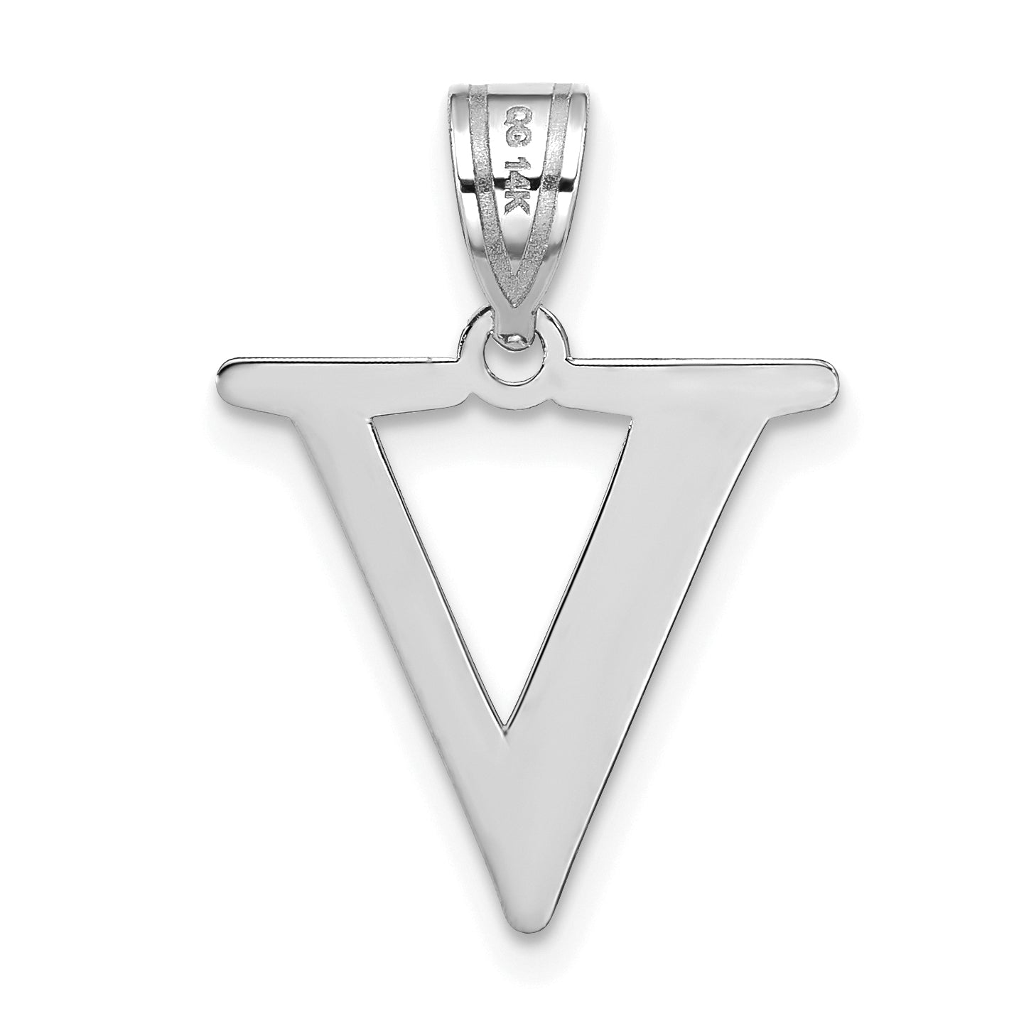 14K White Gold Polished Etched Letter V Initial Pendant