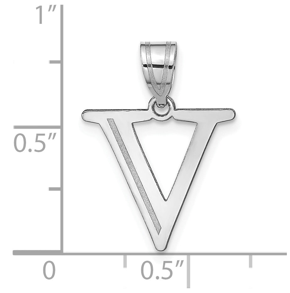 14K White Gold Polished Etched Letter V Initial Pendant