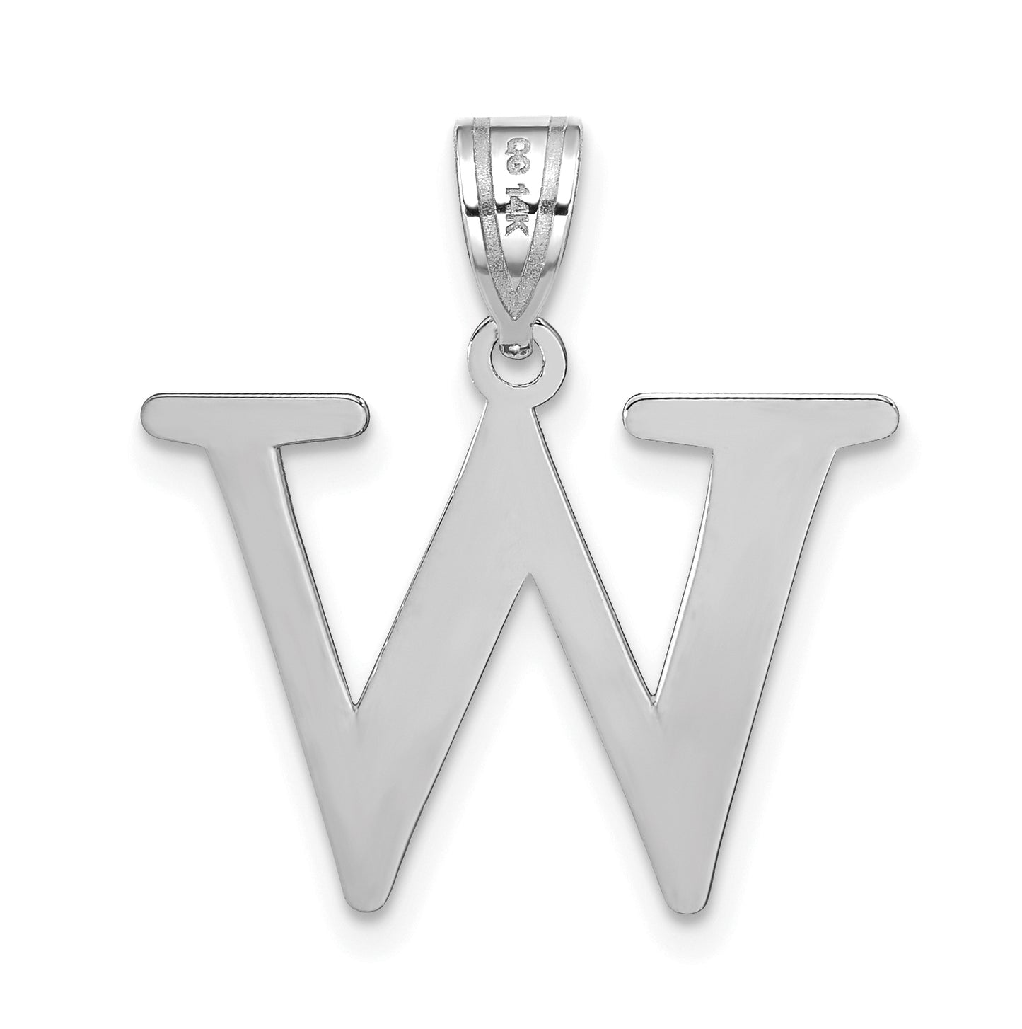 14K White Gold Polished Etched Letter W Initial Pendant