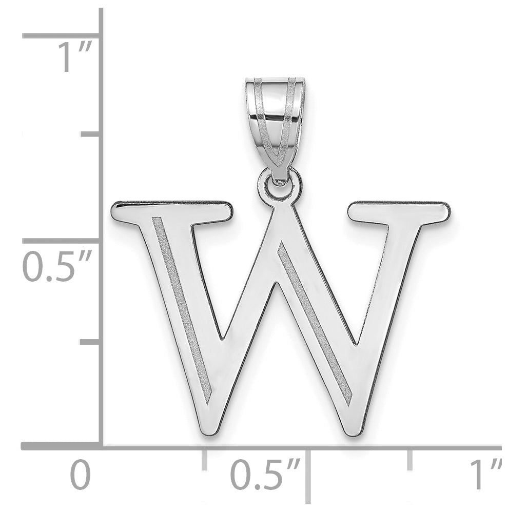 14K White Gold Polished Etched Letter W Initial Pendant