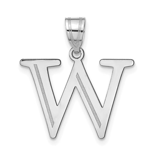 14K White Gold Polished Etched Letter W Initial Pendant