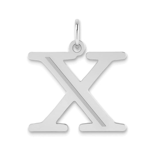 14K White Gold Polished Etched Letter X Initial Pendant