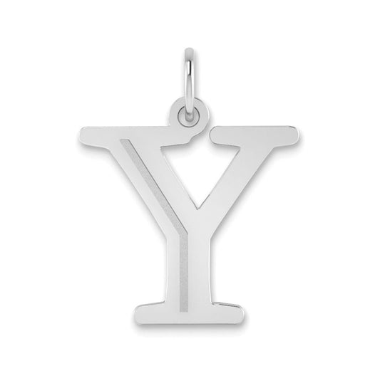 14K White Gold Polished Etched Letter Y Initial Pendant