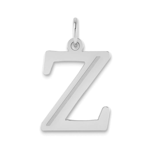 14K White Gold Polished Etched Letter Z Initial Pendant