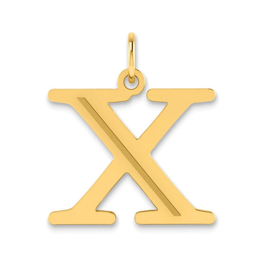 14K Yellow Gold Polished Etched Letter X Initial Pendant