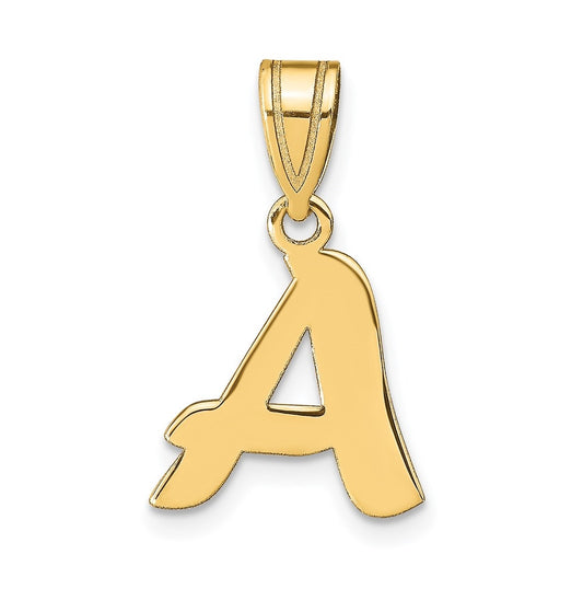 14K Yellow Gold Polished Script Letter A Initial Pendant