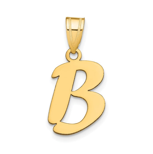 14K Yellow Gold Polished Script Letter B Initial Pendant