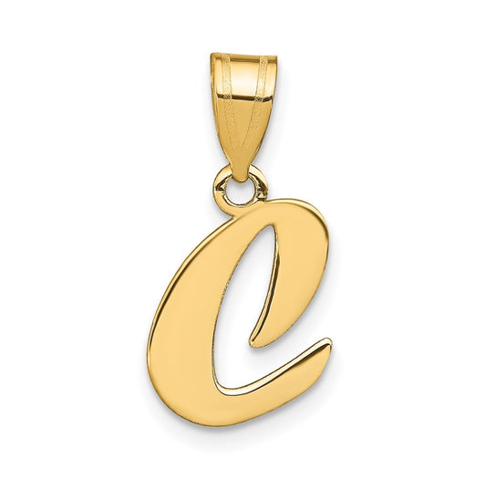 14K Yellow Gold Polished Script Letter C Initial Pendant