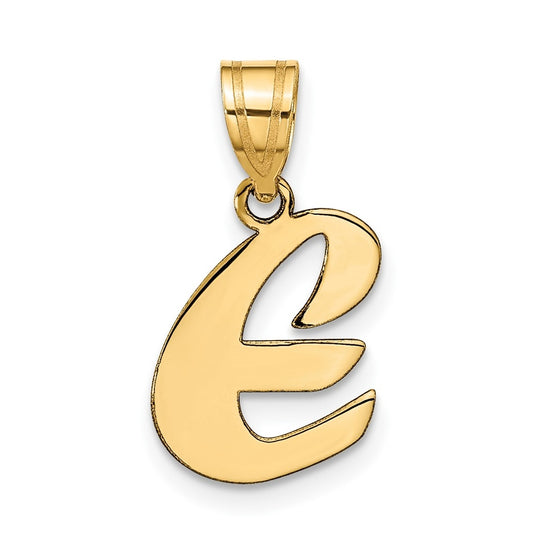14K Yellow Gold Polished Script Letter E Initial Pendant