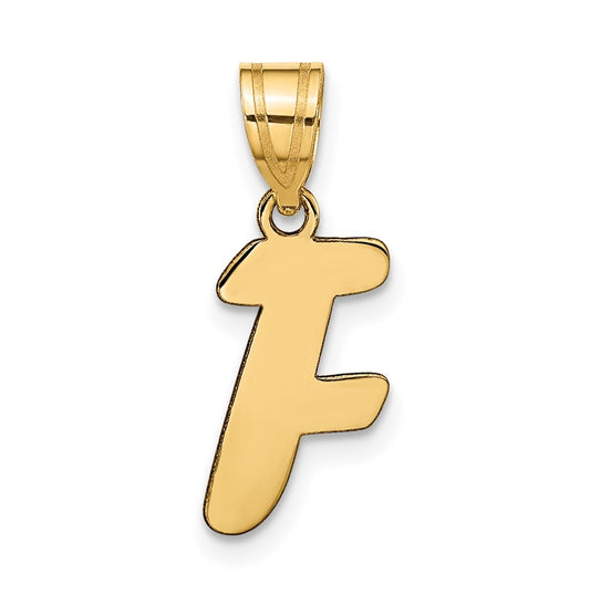 14K Yellow Gold Polished Script Letter F Initial Pendant