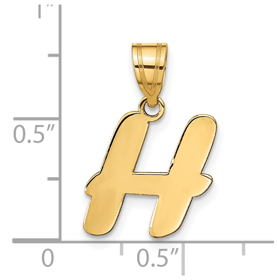 14K Yellow Gold Polished Script Letter H Initial Pendant