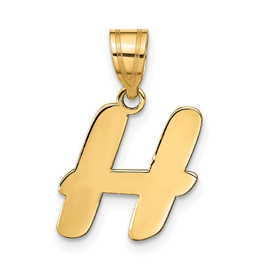 14K Yellow Gold Polished Script Letter H Initial Pendant