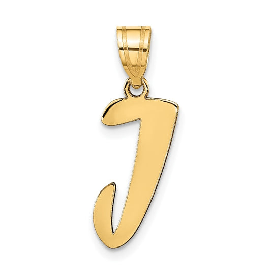 14K Yellow Gold Polished Script Letter J Initial Pendant